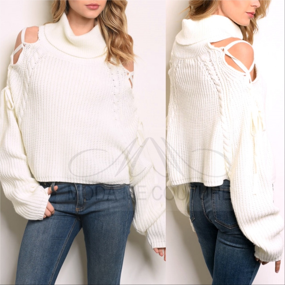 MERLYN Cream Turtleneck Sweater - Picture 2 of 3